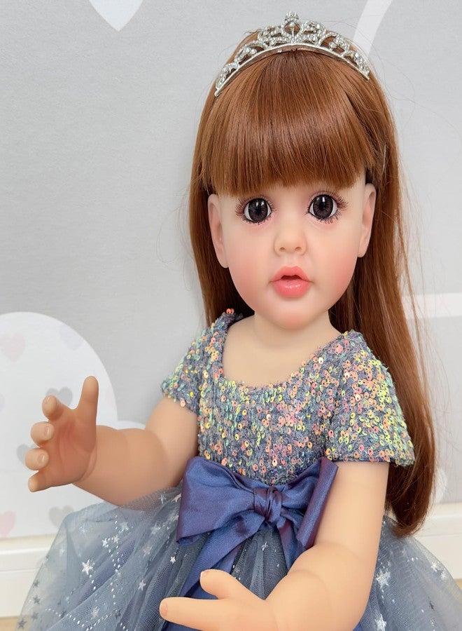 Wamdoll دمية طفل حديث الولادة واقعية من وامدول، بشعر بني طويل بطول 22 بوصة، مصنوعة من الفينيل، بتصميم واقعي لكامل الجسم، تشبه الأميرة الصغيرة، ومصممة تشريحياً بدقة. - Image 3
